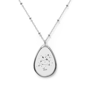 Pingente do Zodíaco, Colar Oval de Leão, Joias com Mapa Estelar, Presente de Dia dos Namorados, Presente de Aniversário, Colar com Signo de Nascimento, Colar com Astrologia de Leão