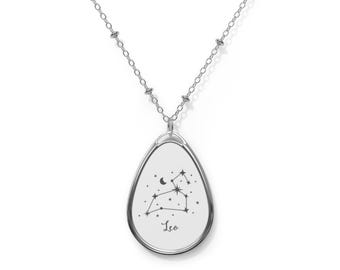 Zodiac Pendant, Leo Oval Necklace, Star Chart Jewelry, Valentine&#39;s Day Gift, Birthday Gift, Birth Sign Necklace, Leo Astrology Necklace
