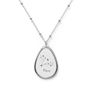 Colar oval astrológico de peixes, pingente do zodíaco, joias de mapa astral, peixes, presente de dia dos namorados