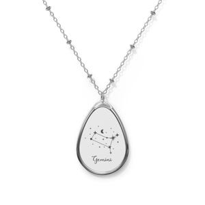 Colar oval de astrologia, pingente do zodíaco de Gêmeos, joias de mapa astral, presente de dia dos namorados, colar de Gêmeos, colar do zodíaco, astrologia