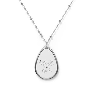 Colar oval de Capricórnio, pingente do zodíaco, joias de mapa astral, presente de dia dos namorados, presente de aniversário, signo de nascimento, colar de astrologia de Capricórnio