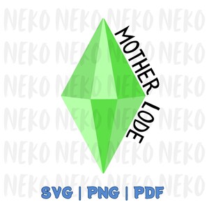 以下が含まれることがあります： 緑色のひし形に黒い文字で「MOTHER LODE」と書かれています。ひし形の下には、青い文字で「SVG | PNG | PDF」と書かれています。背景には「NEKO」という単語が繰り返されています。