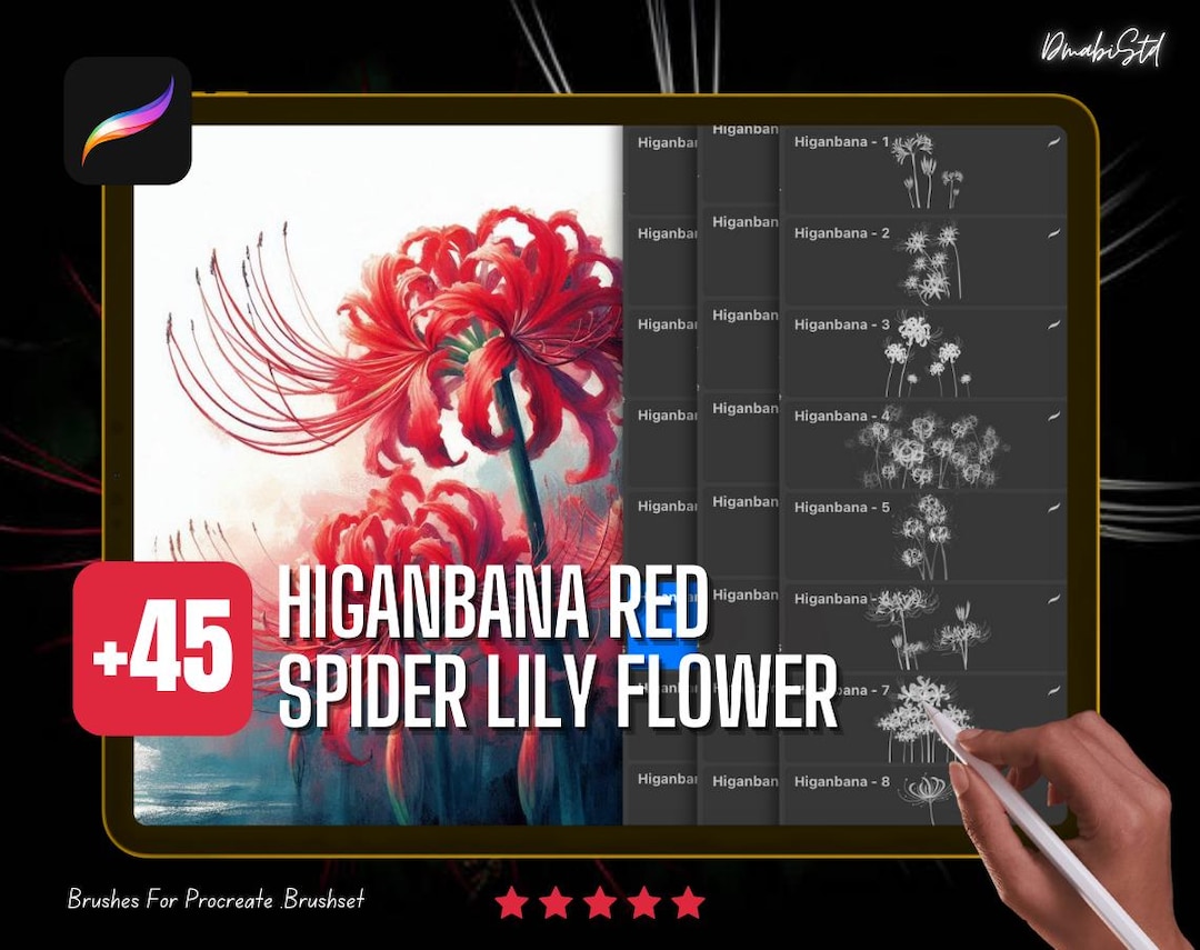 Higanbana Red Spider Lily Flower Stamps & Brushes for Procreate ...