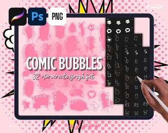 Manga Speech Bubble Brush and Stamp Bundle: Comic Overlays for Procreate, Photoshop (Digital Download)