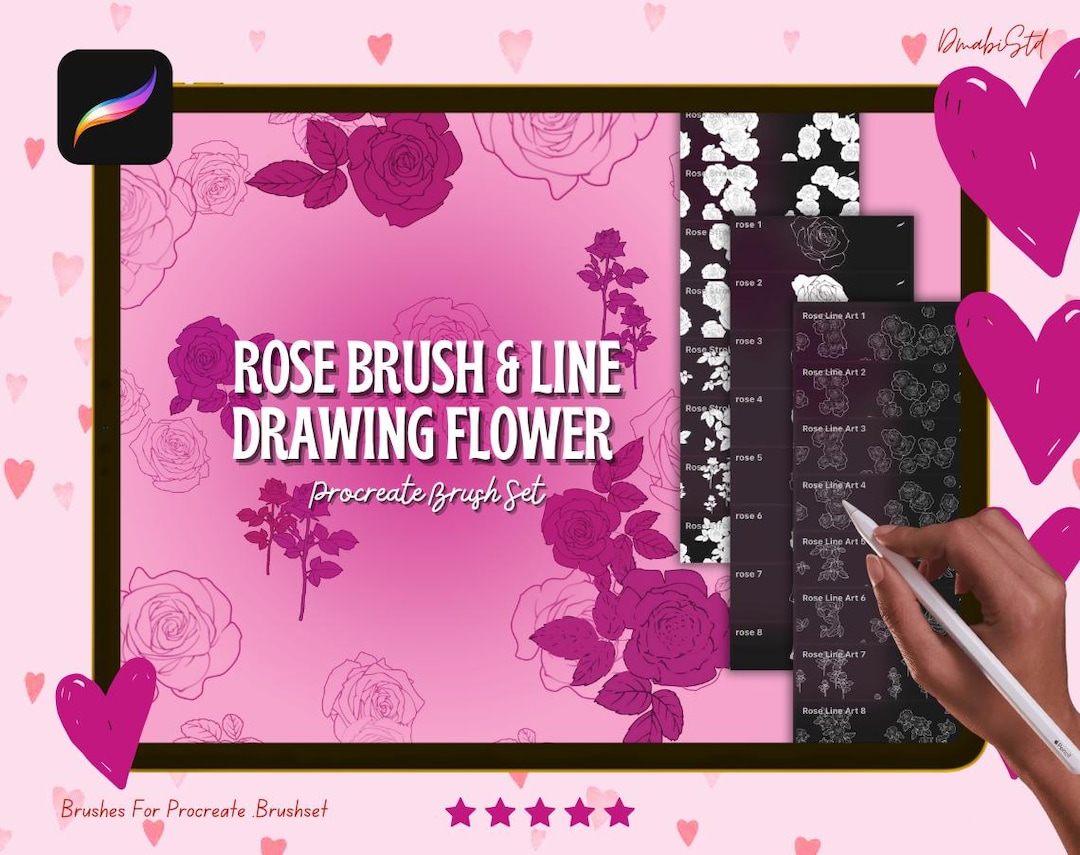 Procreate Rose Brush & Line Drawing Flower Stamps | Elegant Floral ...