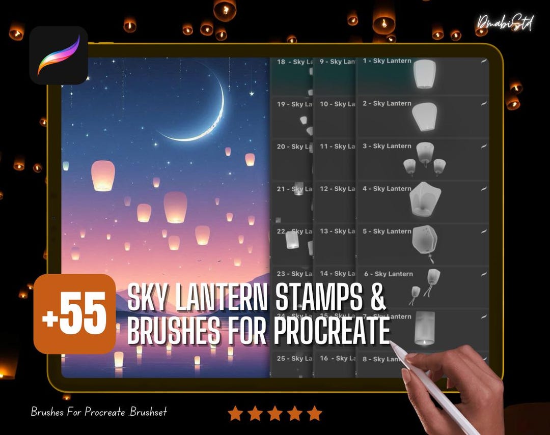 Sky Lantern Stamps & Brushes for Procreate – Chinese Festival and Night ...