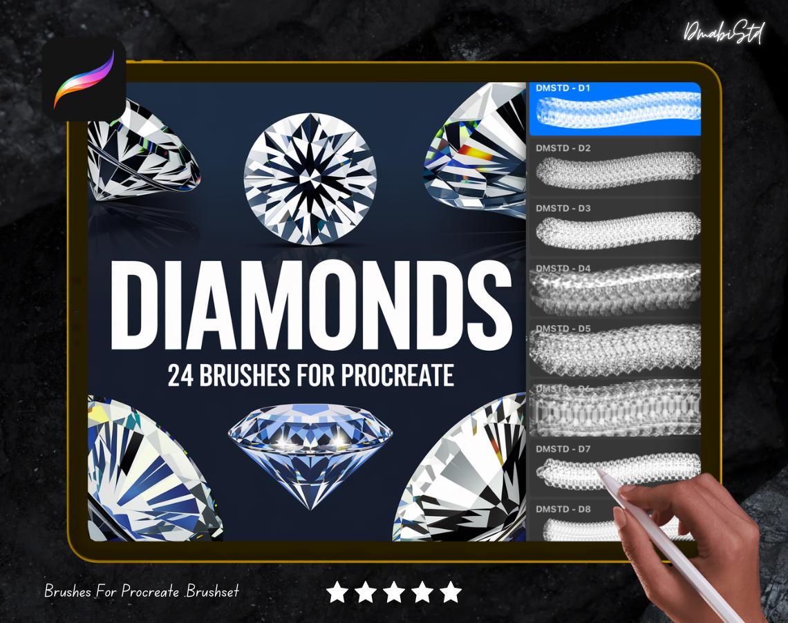 Procreate Gemstone & Diamond Stamps and Brushes for Jewelry Design – Realistic Luxury Elements