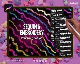Fashion Design Sequin, Beads & Embroidery Procreate Brushes | Pearls, Lace, Fishing Net Texture Brush Bundle
