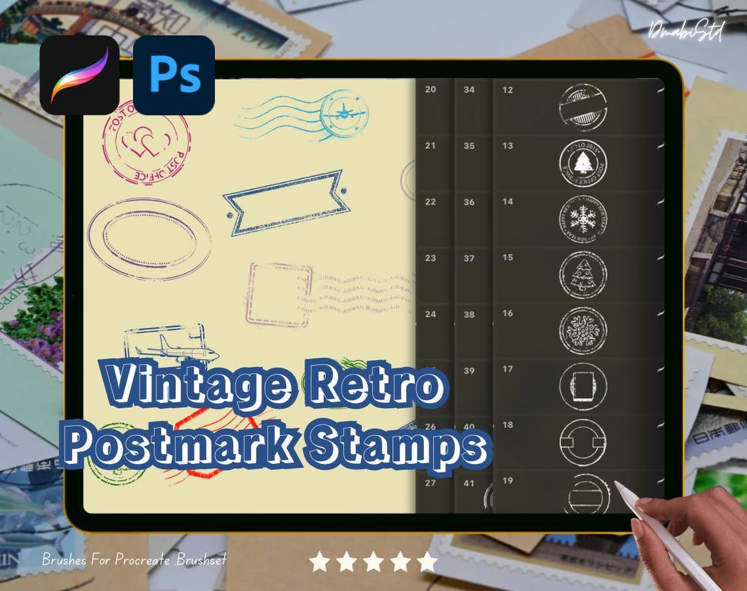 Retro Postmark Stamp Brushes: Vintage Border Set (procreate & PS) - Etsy