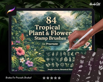 84 Tropical Plant Flower Procreate Stamp Brushes | Jungle Botanical Elements (Digital Download)