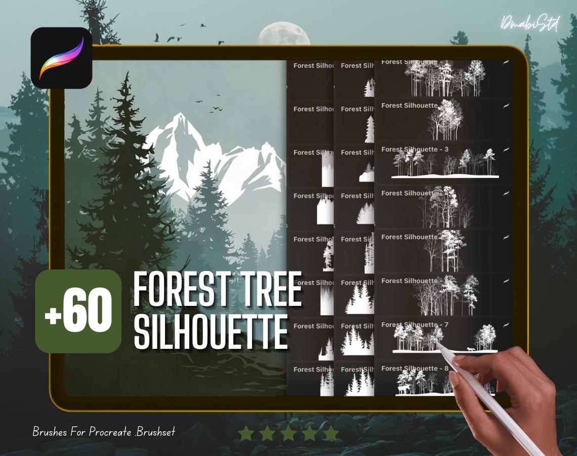 Forest Tree Silhouette Brushes & Stamps for Procreate – Nature ...
