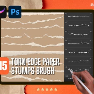 15+ Pennello per monconi di carta con bordo strappato per Procreate e PS / Pennello per texture di carta realistica / Forniture per arte digitale