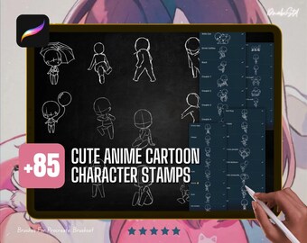 Anime Character Poses Procreate Briefmarken: Figurenzeichnung Bundle (Digitaler Download)