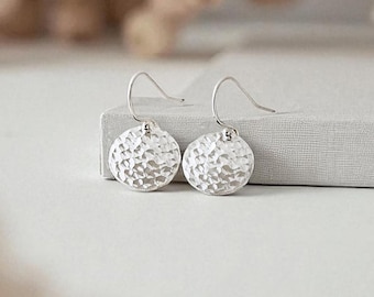 Hammered Silver Earrings, Hammered Disc Earrings, Lever Back Disc Earrings, Sterling Silver Dangle Earrings, French Hook