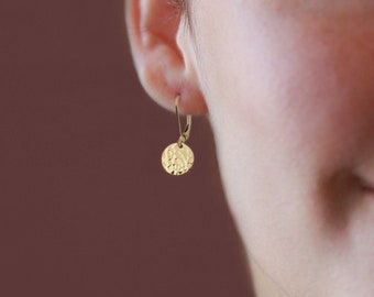 Tiny Gold Leverback Earrings, Small Lever Back Earrings, Yellow, Rose Gold Filled, Smooth or Hammered Disc Earrings