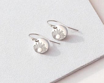 Tiny Silver Sun Earrings, Minimalist Sunburst Earrings, Sunshine Earrings, Dainty Sun Earrings Sterling Silver, Lever Backs or Hooks