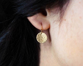 Hammered Disc Earrings - Gold Filled Earrings - Minimalist Dangle - 1/2" Smooth or Textured Discs