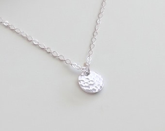 Silver Hammered Disc Necklace Small, Simple Sterling Silver Necklace, Hammered Circle Necklace, Textured Silver Necklace, Minimalist Pendant