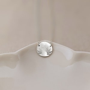 Delicate Sun Pendant: Sunrise/Sunset Disc Necklace in Sterling Silver or Gold Fill, Hand-Stamped