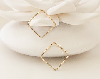 Minimalist Geometric Diamond-Shaped Hoop Earrings: 14k Gold Fill or Sterling Silver Lightweight Wire Jewelry