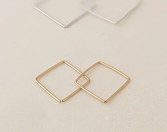 Square Hoop Earrings, Geometric Hoops, Minimalist Earrings, Simple Everyday Thin Wire Earrings in 14k Gold Filled / Sterling Silver