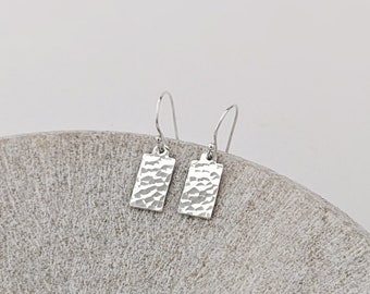 Dainty Hammered Earrings Silver, Tiny Geometric Minimalist Earrings, Sterling Silver Dangle Drop Earrings