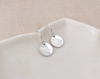 Dainty Silver Leaf Earrings, Botanical Minimalist Earrings in Sterling Silver, Tiny Hand-stamped Nature Jewelry