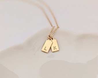 Personalized Mini Tag Necklace Gold Filled, Tiny Initial Mom Necklace, Dainty Tag Initial, Choose 1, 2, 3 + Bars, Mothers Day Gift Idea