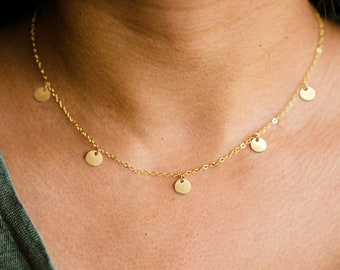 5 Disc Choker Necklace, Minimalist Necklace Gold Filled Or Silver, Gold Dainty Necklace + Longer lengths