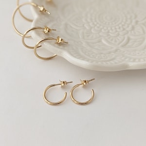 Small Hoop Earrings, Tiny Hoops with Clutches, Minimalist Hoop Earrings in Sterling Silver & Gold Filled image 2