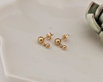 Gold Ball Stud Earrings, Dangly Ball Post Earrings, Small Gold Drop Earrings, Gold Filled Tiny Dot Earrings