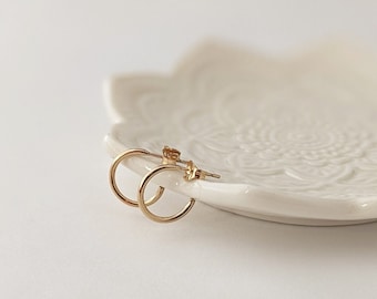 Small Hoop Earrings, Tiny Hoops with Clutches, Minimalist Hoop Earrings in Sterling Silver & Gold Filled