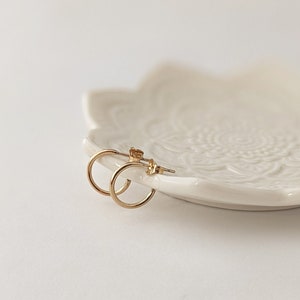 Small Hoop Earrings, Tiny Hoops with Clutches, Minimalist Hoop Earrings in Sterling Silver & Gold Filled image 1