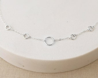 Dainty Silver Circles Necklace - Sterling Silver Choker Necklace - Choose 3 or 5 circles + Longer Lengths