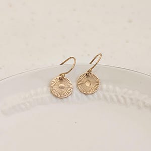 Gold Filled Sunburst Earrings, Tiny Sun Earrings, Minimalist Celestial Earrings, 14k Gold Filled French Hooks or Lever Backs