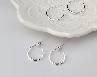 Silver Hoop Earrings Small, Simple Silver Hoops, Minimalist Earrings, Mini Hoops with Clutches in Sterling Silver