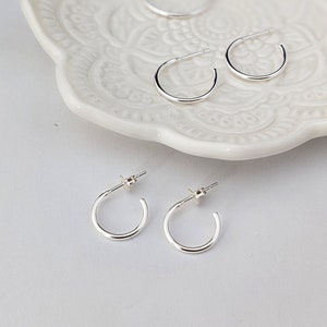 Silver Hoop Earrings Small, Simple Silver Hoops, Minimalist Earrings, Mini Hoops with Clutches in Sterling Silver image 1