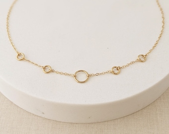 Dainty Gold Circles Necklace - 14k Gold Filled Choker Necklace - Choose 3 or 5 circles + Longer Lengths