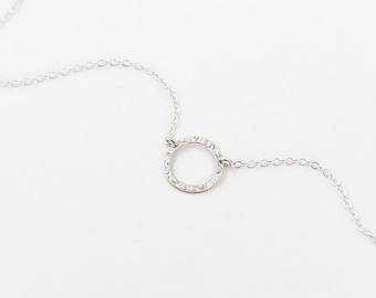 Sterling Silver Karma Necklace, Hammered Circle Necklace Silver, Dainty Eternity Necklace, Ring Necklace