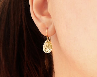 Elegant Teardrop Earrings: Hammered Gold Filled or Silver Pear-Shaped Drops for Mother&#39;s Day & Everyday Wear