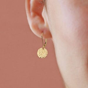 Tiny Gold Leverback Earrings, Small Lever Back Earrings, Yellow 14k Gold Filled, Smooth or Hammered Disc Earrings