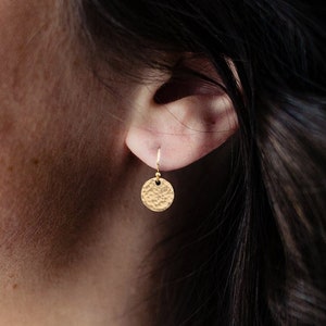 Tiny Gold Earrings, Hammered Gold Earrings, Gold Filled Minimal Earrings, Everyday Dainty Earrings, Smooth or Hammered Discs image 1