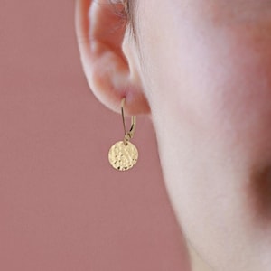 Tiny Gold Leverback Earrings, Small Lever Back Earrings, Yellow, Rose Gold Filled, Smooth or Hammered Disc Earrings