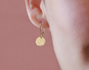Tiny Gold Leverback Earrings, Small Lever Back Earrings, Yellow, Rose Gold Filled, Smooth or Hammered Disc Earrings