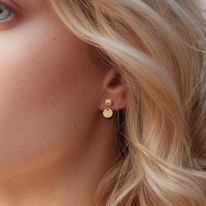 Dainty Gold Filled or Sterling Silver Stud Earrings - Dangly Ball Earrings with Mini Disc Charm - 14k Gold Drop Earrings - Gift for Her