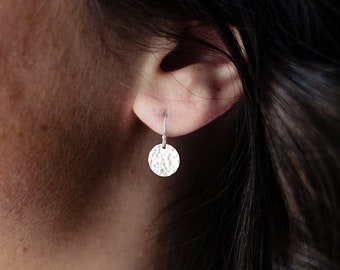 Tiny Disc Earrings – Tiny Sterling Silver Earrings – Tiny Hammered Earrings – Small Circle, Round – Shiny Finishes – Lever Backs or Hooks
