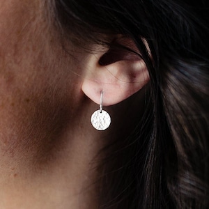 Tiny Disc Earrings – Tiny Sterling Silver Earrings – Tiny Hammered Earrings – Small Circle, Round – Shiny Finishes – Lever Backs or Hooks