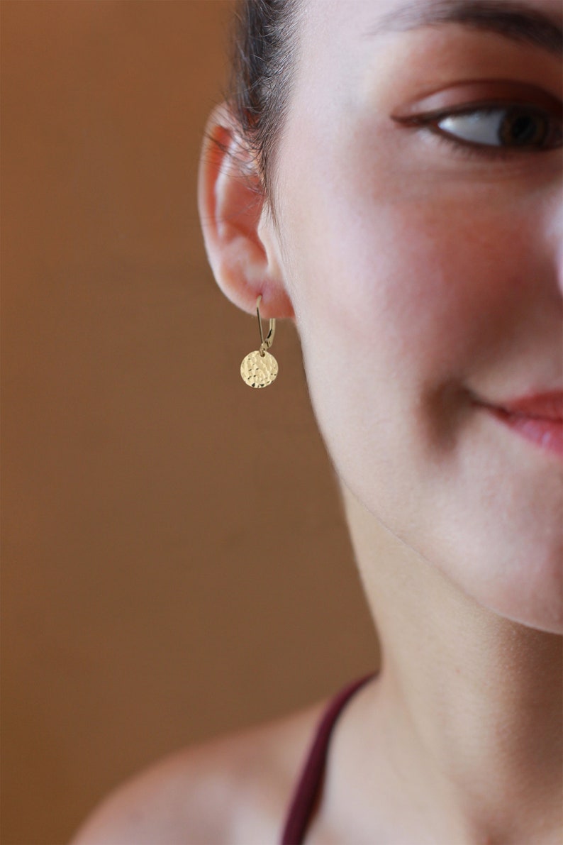 Tiny Gold Earrings, Hammered Gold Earrings, Gold Filled Minimal Earrings, Everyday Dainty Earrings, Smooth or Hammered Discs image 10