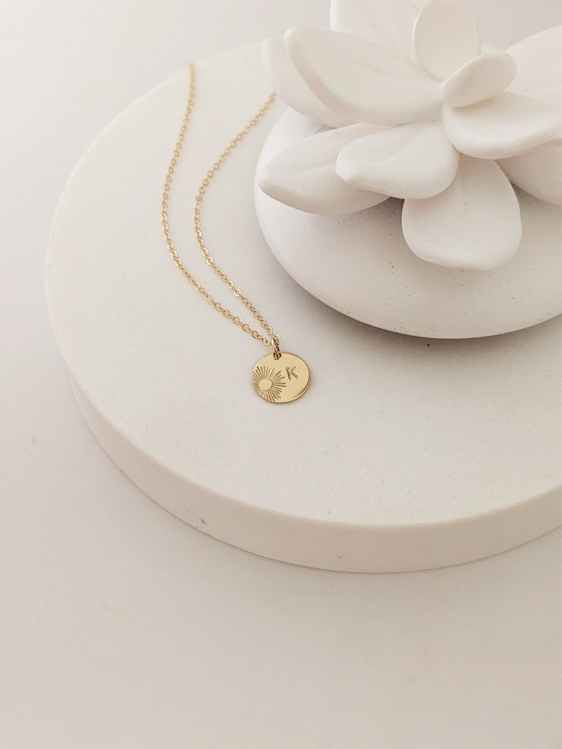 Personalized Sun Necklace Gold Filled, Sunburst Necklace with Initial, Choose 1, 2, 3 Discs, Mothers Day Gift for Mom image 2