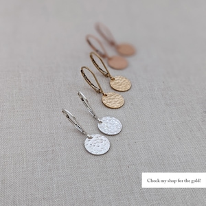 Tiny Disc Earrings, Tiny Sterling Silver Earrings, Tiny Hammered, Small Circle, Round Smooth or Hammered Earrings image 5